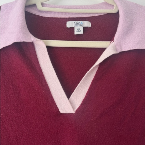 Croft & Barrow Collared Sweater XXL Oversized Rugby Knit Burgundy 3/$15 - Picture 4 of 9